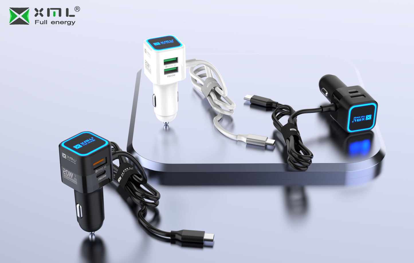 xmlcharge XCC-025 20W PD car charger with built-in USB-C cable