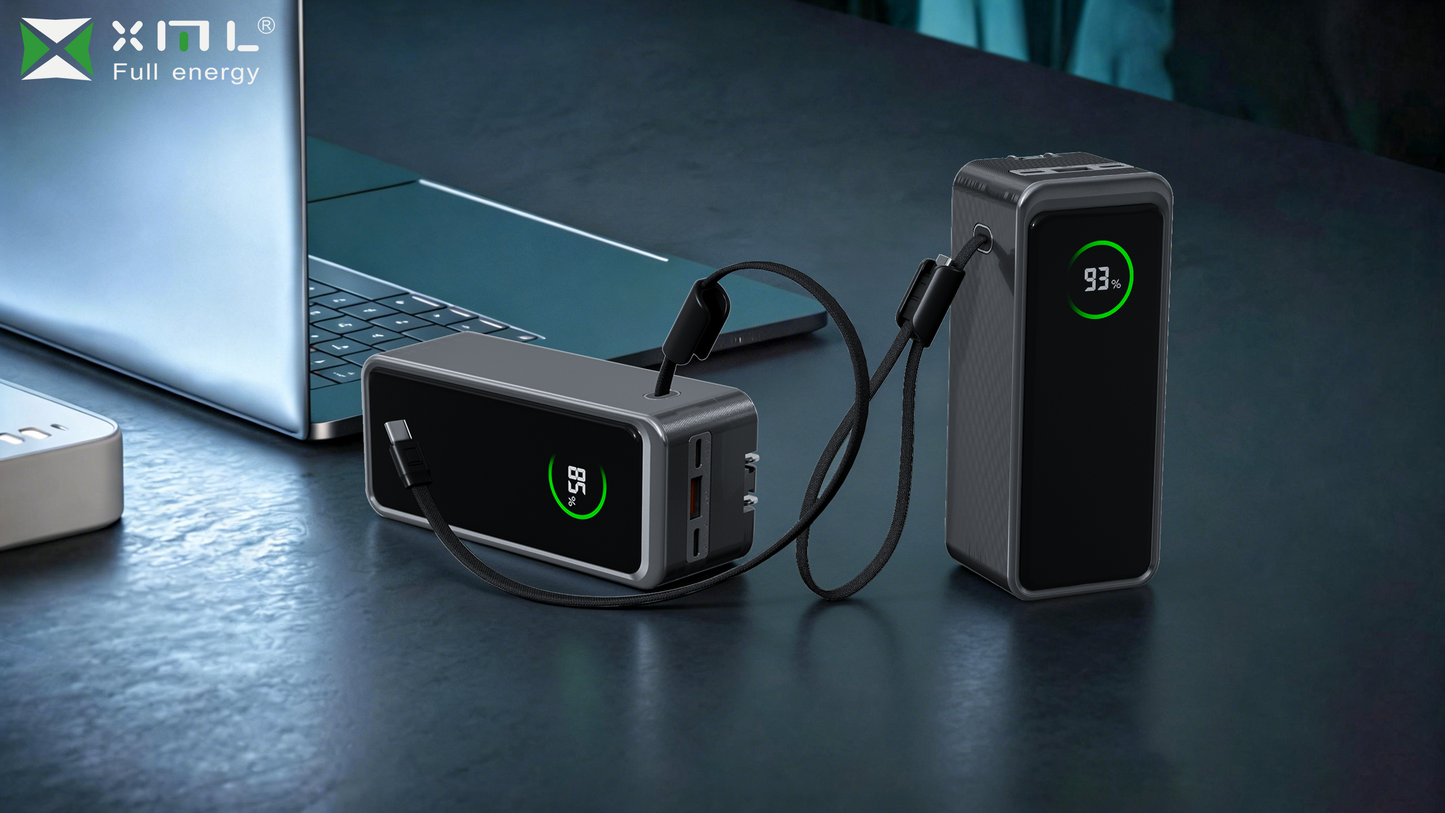 xmlcharge built-in braided cable power bank with LED display