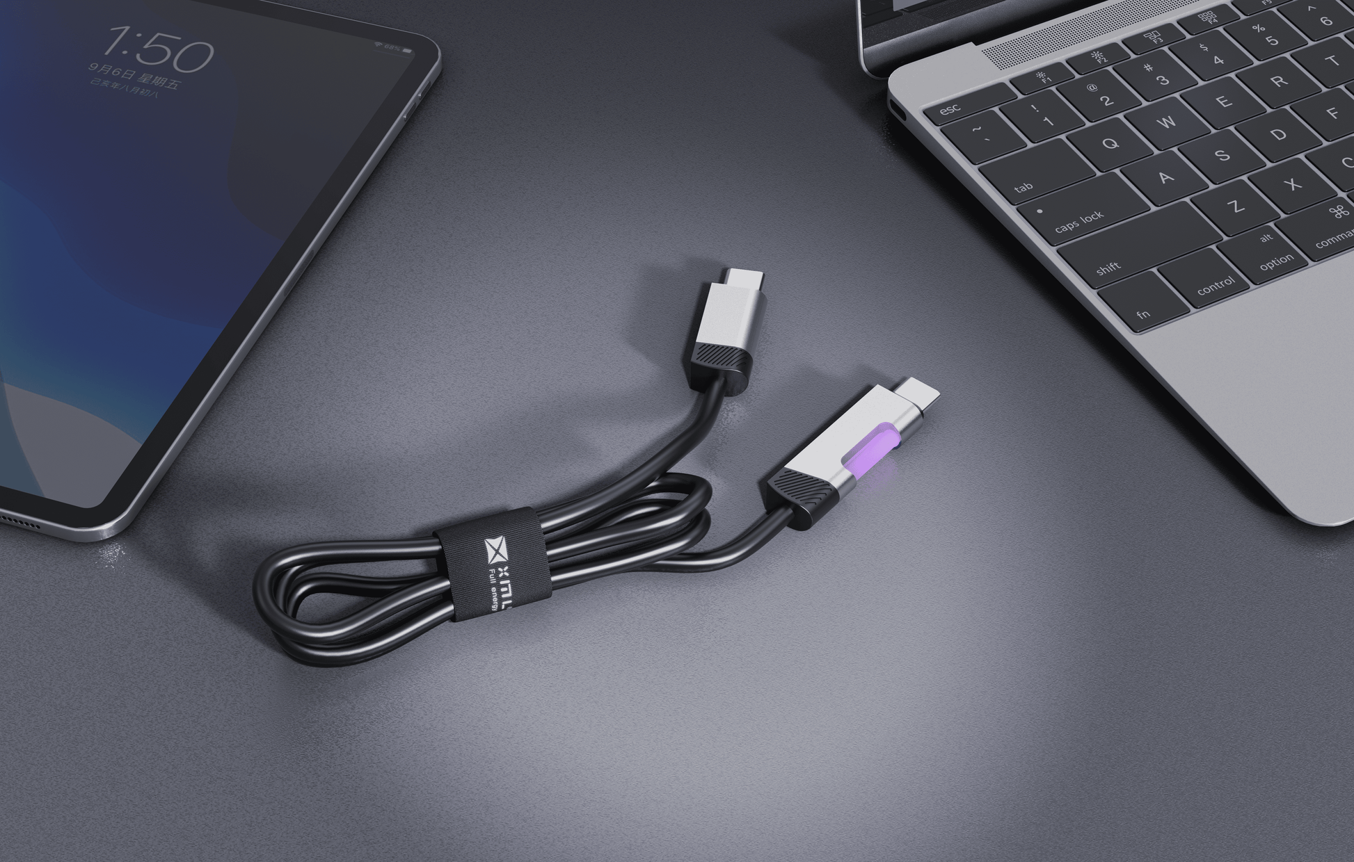 xmlcharge E68 USB-C to USB-C charging cable with cable organizer