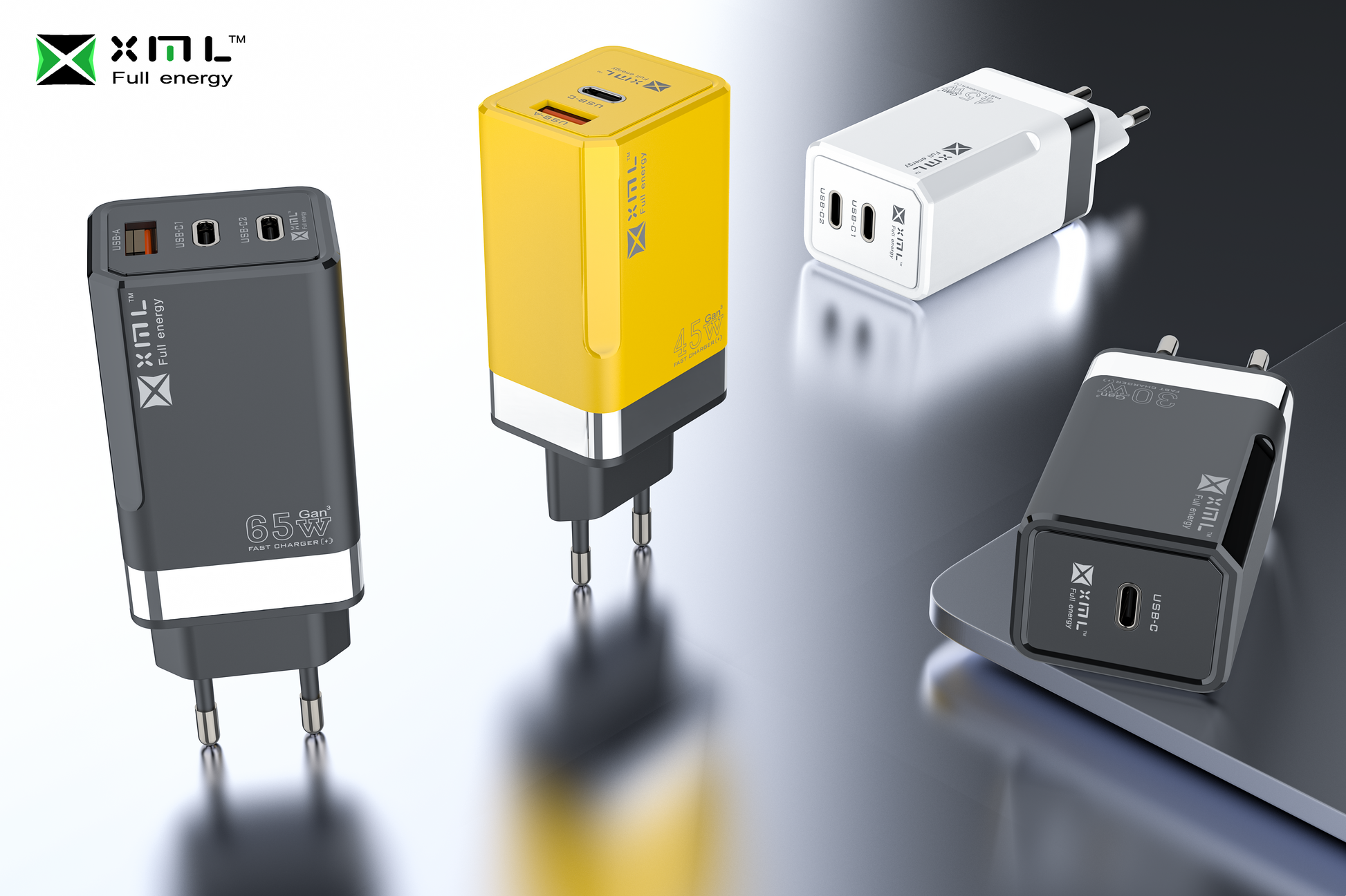 xmlcharge LD-332 65W GaN 3-port fast charger with EU plug