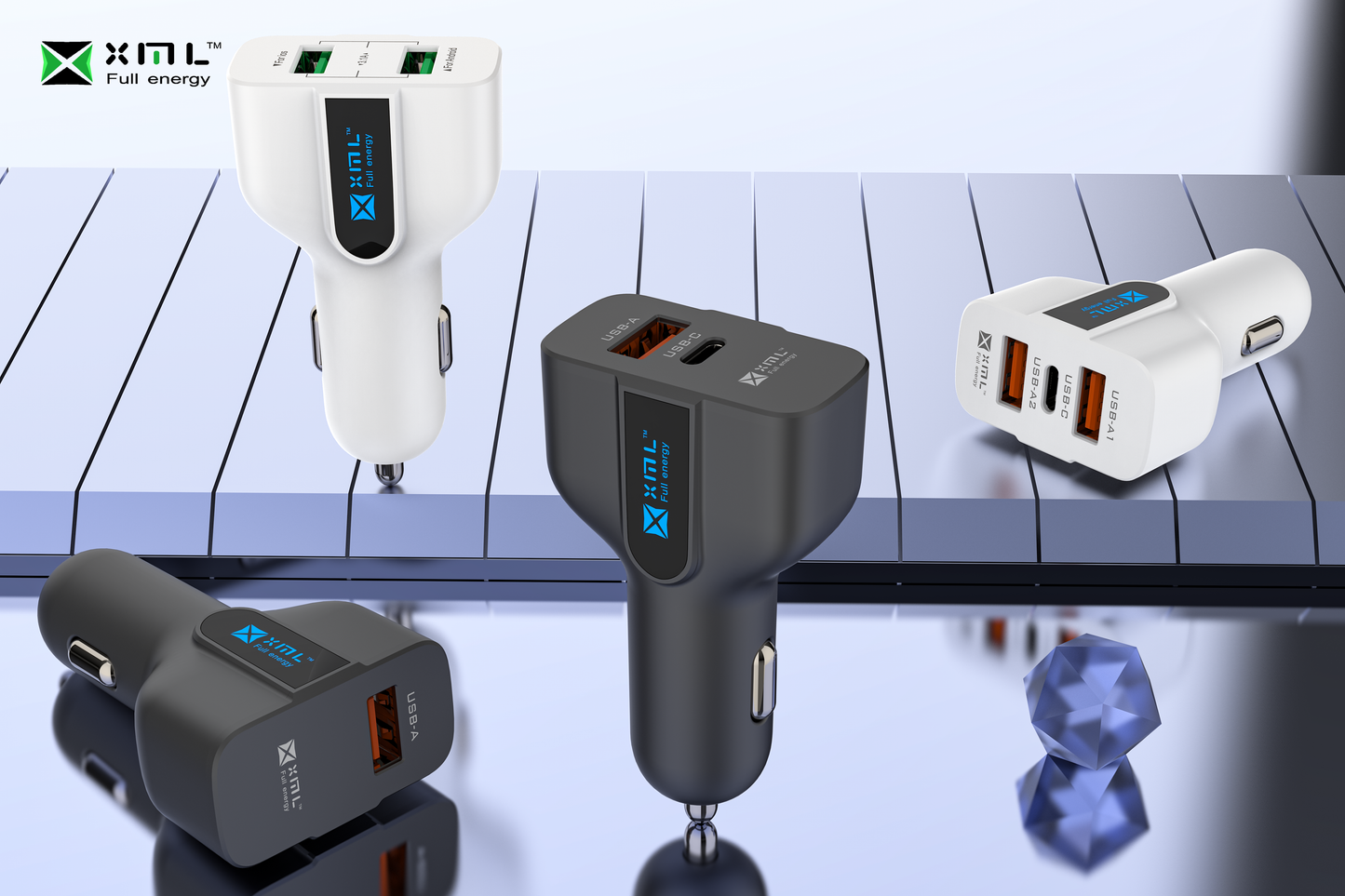 xmlcharge UCC-006 3-port USB-C car charger with dual USB-A ports