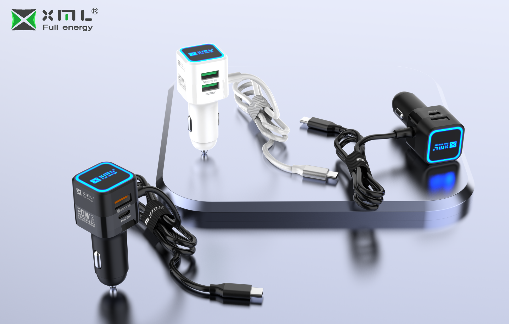 xmlcharge XCC-025 20W PD car charger with built-in USB-C cable